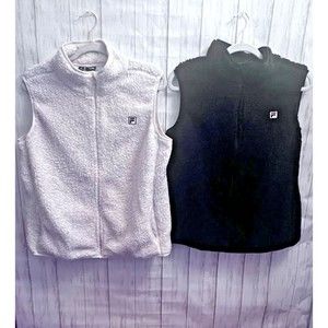 SOLD! Fila Sherpa Fleece Zip Vest Lot Of 2 XL Pockets Black Cream 2pc